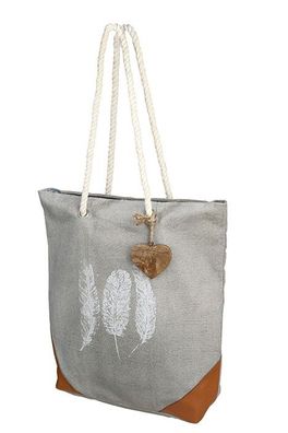 Tasche "Feder" grau/ weiß/ braun - Gilde Handwerk