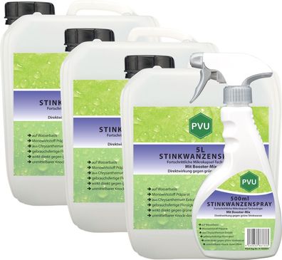 PVU 3x5L + 500ml Wanzen Spray gegen Stinkwanzen bekämpfen mit Langzeitwirkung frei