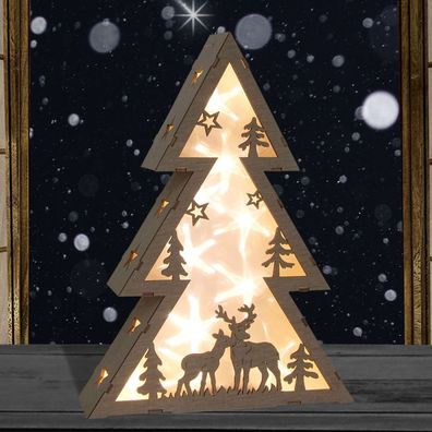 LED-Tanne Holo-Effekt Fensterdeko Winterdeko Echtholz Dekotanne Weihnachtsbaum