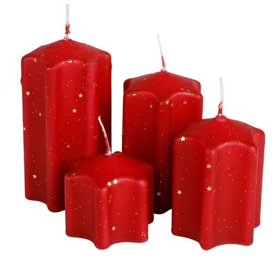 4er Adventskerzen rot Stumpenkerzen Weihnachtskerze Stufenkerzen Stumpen Kerze Stern