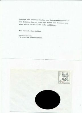 Fürst von Hohenzollern Original Autogramm Anfrage C1.75
