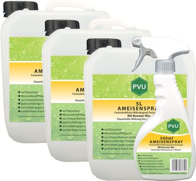 PVU 3x5L + 500ml Ameisenspray Ameisenmittel Ameisengift gegen Ameisen Bekämpfung