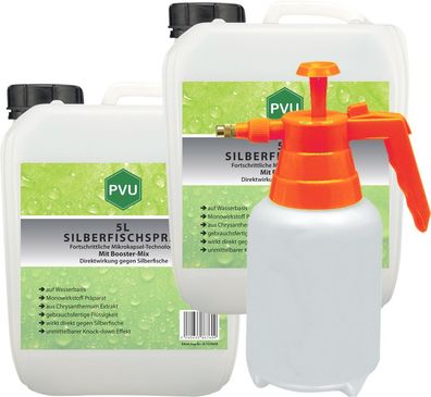 PVU 2x5L+ 2L Sprüher Silberfischspray Silberfischmittel gegen Silberfische Schutz Mit