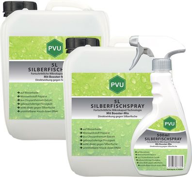 PVU 2x5L + 500ml Silberfischspray Silberfischmittel gegen Silberfische Schutz Mittel