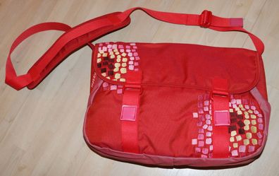 Damentasche zum Umhängen, rot mit Aplikationen, Perlen, Reissverschlüsse