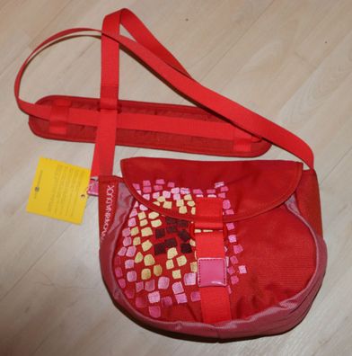 Damentasche klein zum Umhängen, rot mit Aplikationen, Perlen, Klettverschluss