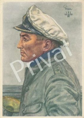 Foto PK WKII Feldpostkarte Portrait Kapitänleutnant Prien gelaufen F1.2