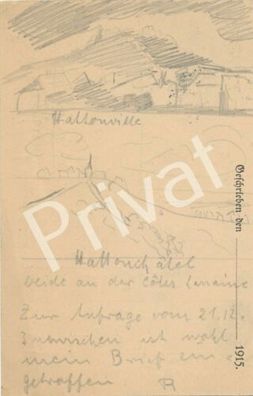 Feldpostkarte WK1 gelaufen an Bruckmann Verlag aus Hattonville 1915 A1.73