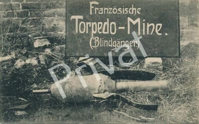 Foto PK WK I Feldpostkarte Torpedo Miene Bayer. Infanterie Div. France F1.64