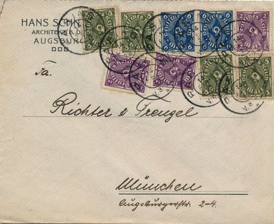 Briefumschlag 9 Briefmarken Bayern 8 Stempel an Richter Frenzel München X21