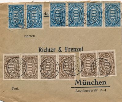 Briefumschlag 12 Briefmarken Bayern 8 Stempel an Richter Frenzel München X21