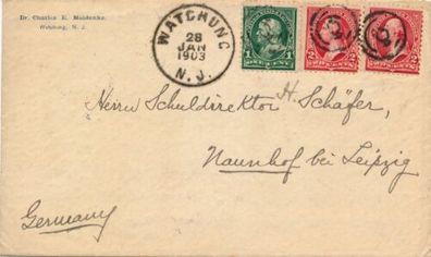USA to Germany 1903 Beleg Briefmarken Stempel Watchung Übersee X22