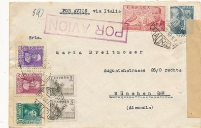 Air Mail Brief Briefmarken Spain via Italia - München Stamp 1939