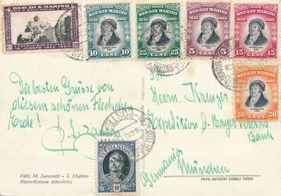 Brief PK Briefmarken San Marino - München 1938 Stamp 25cent usw.