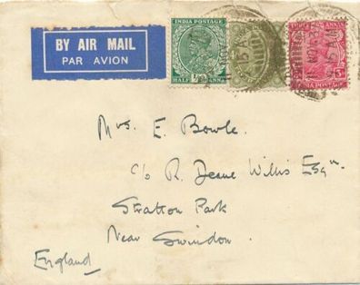 Air Mail Brief Briefmarken Stamp Indien - England 1924