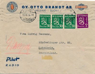 Air Mail Flugpost Brief Briefmarken Stamp Finnland - München 1936
