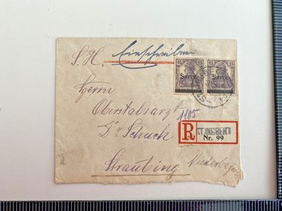 Brief Beleg Einschreiben Oberstabsarzt 1920 Briefmarken Block Sarre X12