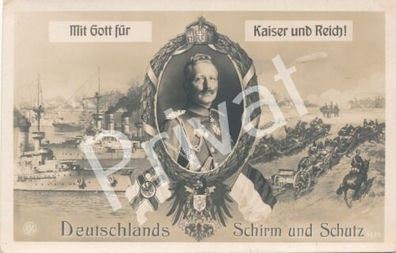 Foto PK WK I Huldigung dem Deutschen Kaiser Wilhelm Schirm und Schutz L1.49