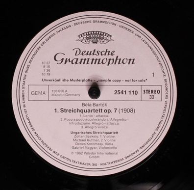 Deutsche Grammophon 2541 110 - Bartok - 1. Streichquartett op. 7 / 2. Streichqua