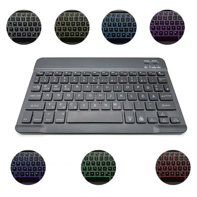 QWERTZ Bluetooth-Tastatur beleuchtet Keyboard für iPad Android & Windows Tablets