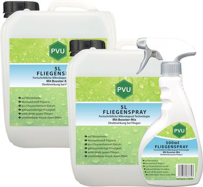 PVU 2x5L + 500ml Fliegen Spray gegen Fliegen Insekten bekämpfen Fruchtfliegen
