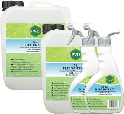PVU 2x5L + 2x500ml Fliegen Spray gegen Fliegen Insekten bekämpfen Fruchtfliegen