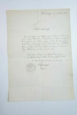Dokument Preussen Infanterie Regiment 20 - 1903 handsigniert Major v. Enau? O1.6