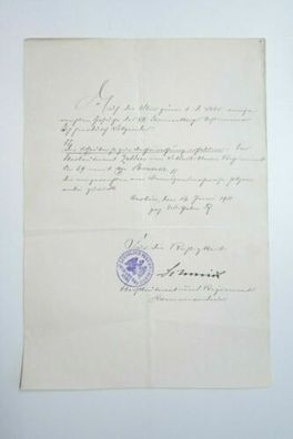 Dokument Preussisches Feld Artillerie Regiment 259 signiert OL Schmidt O1.4
