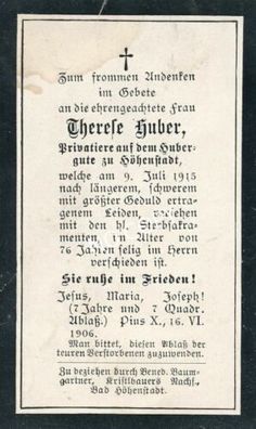 Foto WK1 Sterbebild gefallene deutsche Soldatenfrau Therese Huber C1.60
