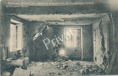 Foto PK WK I Mühlhausen-Dornach Gefecht Wohnhaus nach Artillerie Beschuss K1.30