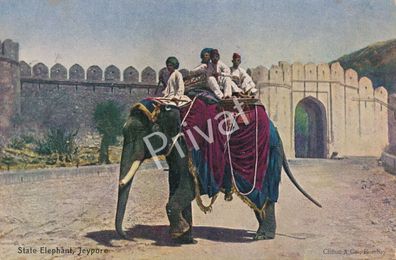 Historische Postkarte Elefanten Ritt Indien Jaipur : Folkestone gelaufen K1.14