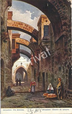Historische Postkarte Jerusalem Via Dolorosa : Mähren gelaufen K1.14