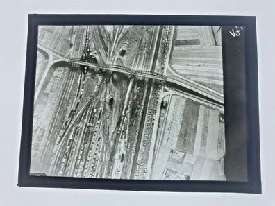 Glas Foto WK1 - Frankreich Luftaufnahme aus Flugzeug Eisenbahnbücke usw. K