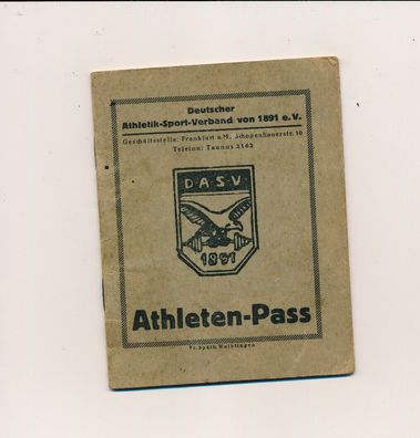 Sport Athleten Pass DASV 1891 von 1927 X71