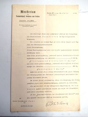 Urkunde Verwaltung Forstrevier Neuweilnau 1912 Oberförster Nuhr Jagd BS3