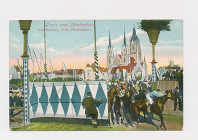 Foto PK - Gruss vom Oktoberfest München Am Renntor Pferderennen Litho 1912 #70