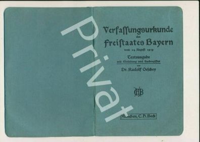 Verfassungsurkunde des Freistaates Bayern 14.8.1919 Textausg. C.H. Beck Verlag II