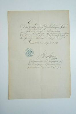 Dokument Königlich Preussisches Hannoversches Infanterie Regiment signiert O2.49