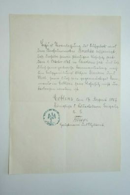 Dokument Königlich Preussische Feld-Artillerie Brigade Flügge handsigniert O2.48