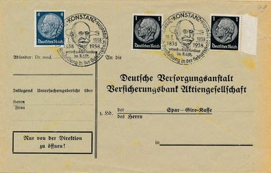 Zeppelin Luftschiff Post Brief PK Konstanz 1938 X6