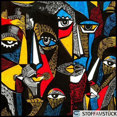 Stoff Kissen Panel Kunstleder Bunte Gesichter 45 cm x 45 cm bedruckt Picasso