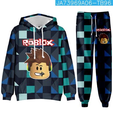 Herren Roblox Hoodie Leggings 2er Sportanzug 3D Druck Kapuzenpullover Hose S-5XL