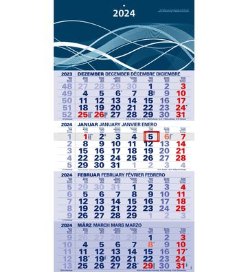 der blaue 4-Monatskalender Kompakt 2024 blauer Bürokalender großer Wandkalender