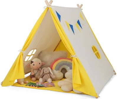 Tipi Zelt für Kinder, Tippi Kinderzelt für Drinnen, Spielzelt Baumwolle & Holz, Beige