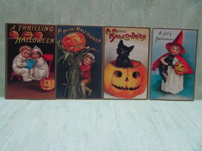 4 ältere geprägte Postkarten AK Shackman England C) 1986 Halloween Rarität !