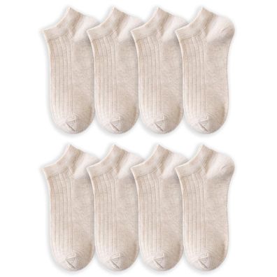 Herren-No-Show-Socken, 8 Paar, unsichtbare Baumwollsocken, rutschfest, milchig weiß