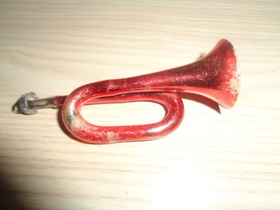 sehr alter Christbaumschmuck / Christbaumkugeln, Trompete rot 9cm