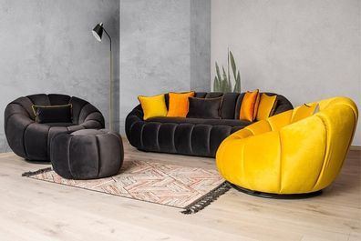 Luxus Couchgarnitur Polstermöbel Dreisitzer Sessel Hocker Stoffmöbel 4tlg