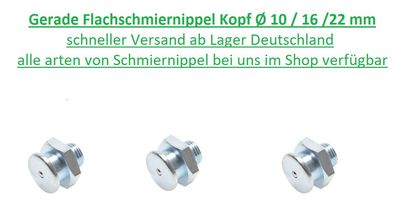 Gerade Flachschmiernippel DIN 3404 Kopf Ø 10 16 22 mm Flach Nippel DIN3404 ?