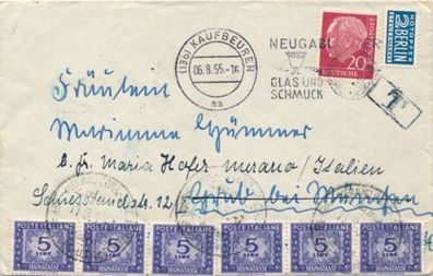Brief Beleg Berlin Italien nachfrankiert 1955 X31